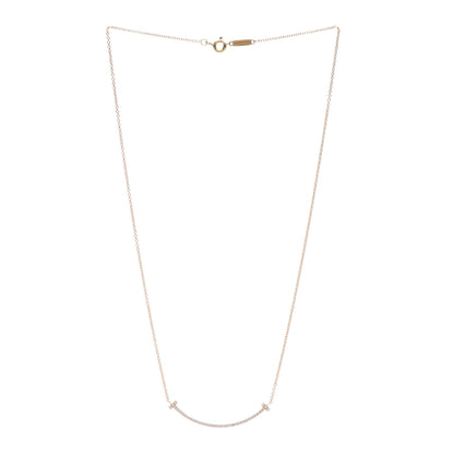 Tiffany 18K Rose Gold Diamond Small T Smile Pendant Necklace 3 of 5