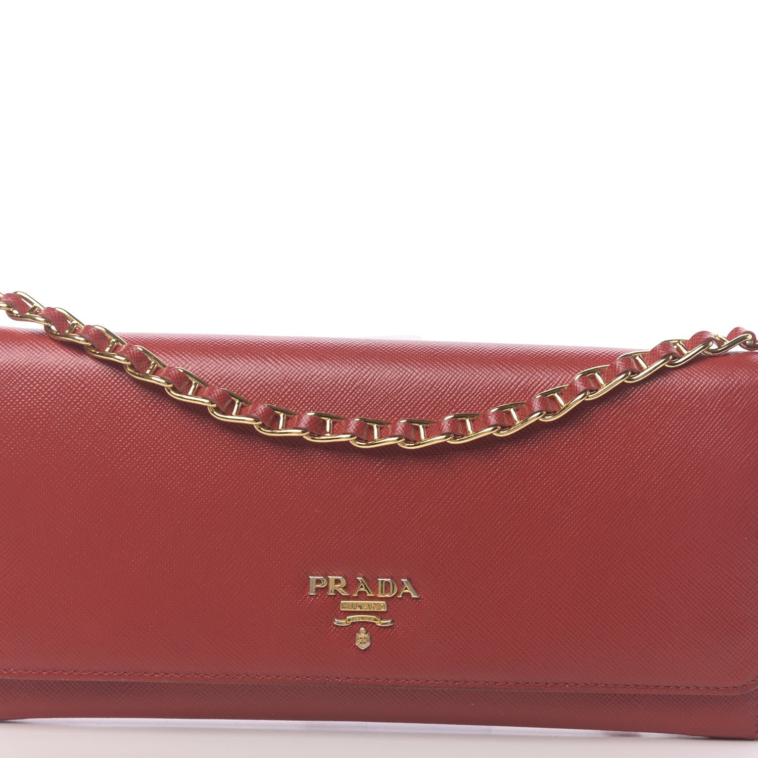 Prada Saffiano Metal Oro Chain Wallet Fuoco 13 of 13