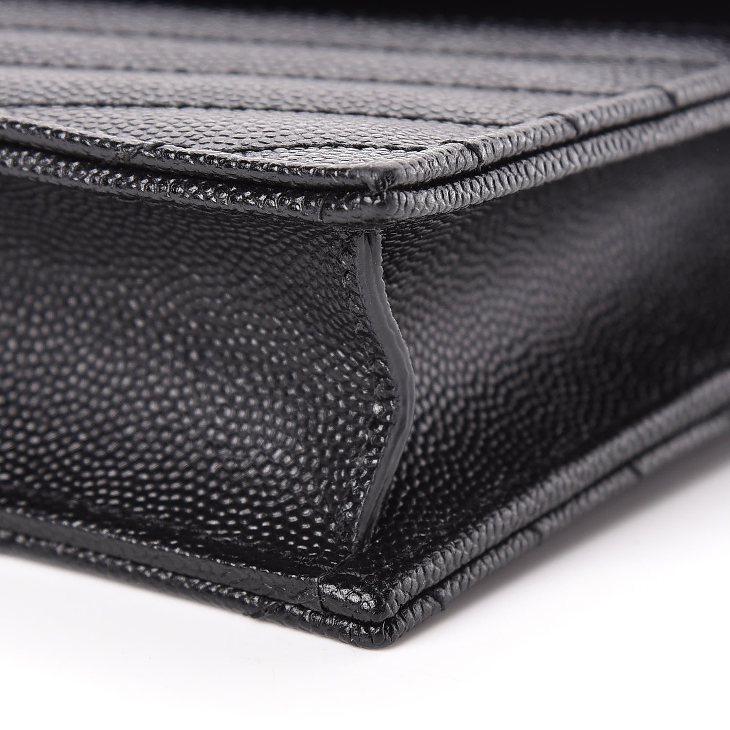 Saint Laurent Grain De Poudre Matelasse Chevron Monogram Envelope Chain Wallet Black 10 of 11