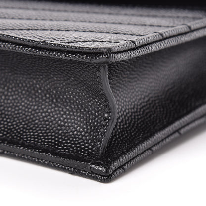 Saint Laurent Grain De Poudre Matelasse Chevron Monogram Envelope Chain Wallet Black 10 of 11