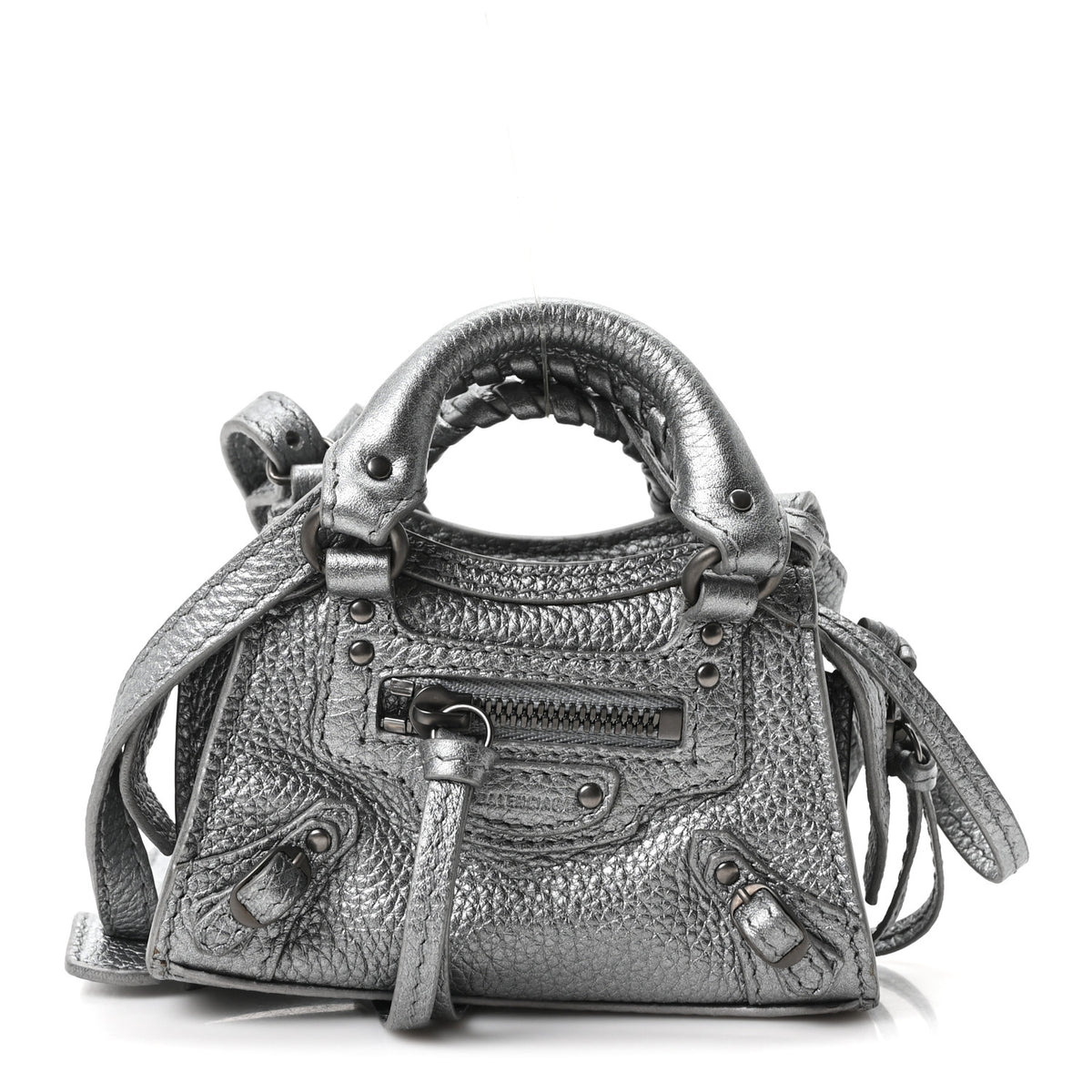 Balenciaga Metallic Grained Calfskin Neo Classic Hardware Super Nano City Crossbody Silver 1 of 9