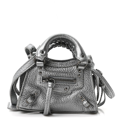 Balenciaga Metallic Grained Calfskin Neo Classic Hardware Super Nano City Crossbody Silver 1 of 9