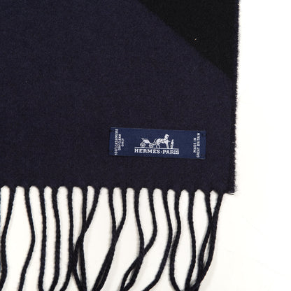 Hermes Cashmere Casaque Chevron Muffler Marine Black 3 of 3