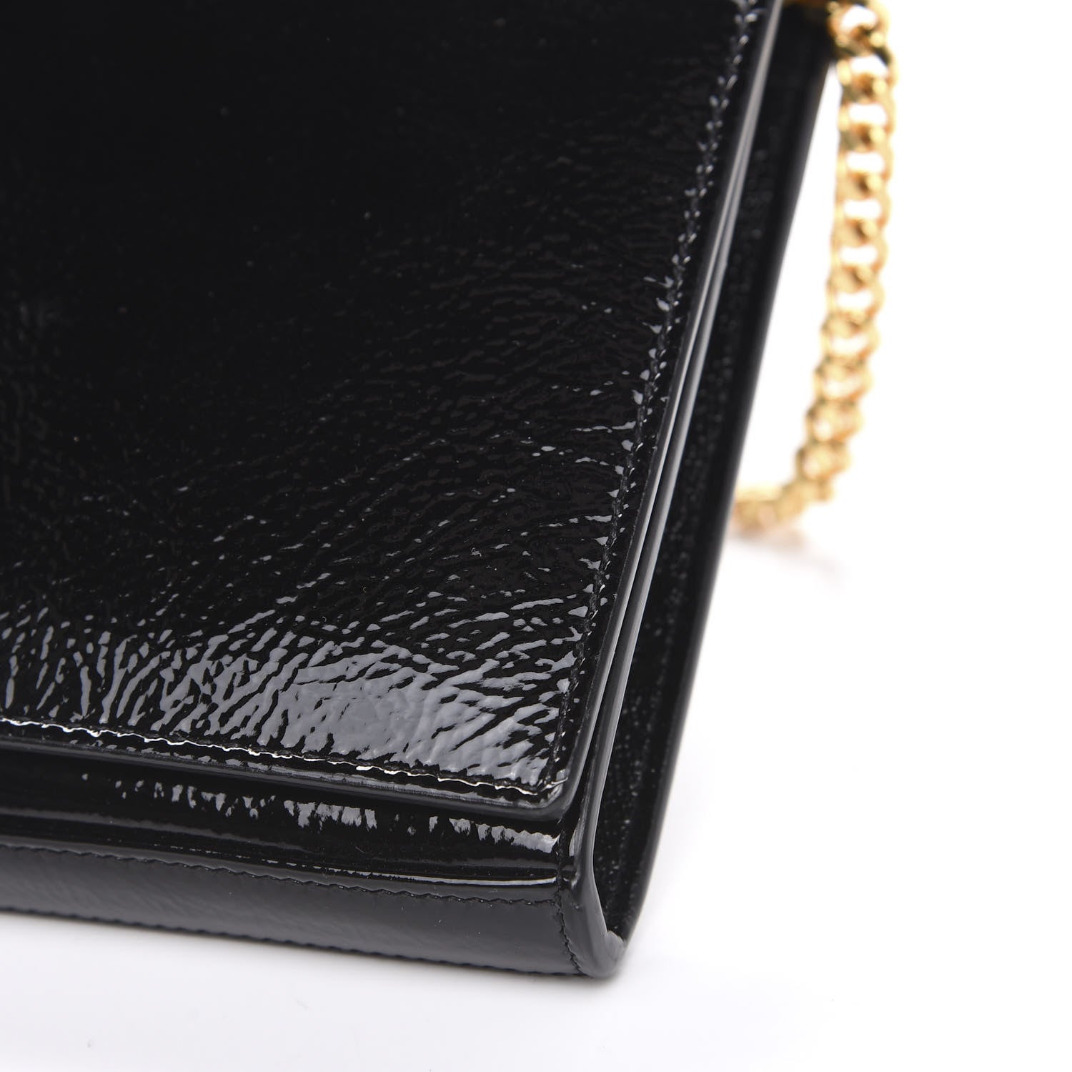 Saint Laurent Textured Patent Calfskin Monogram Kate Chain Wallet Black 9 of 10