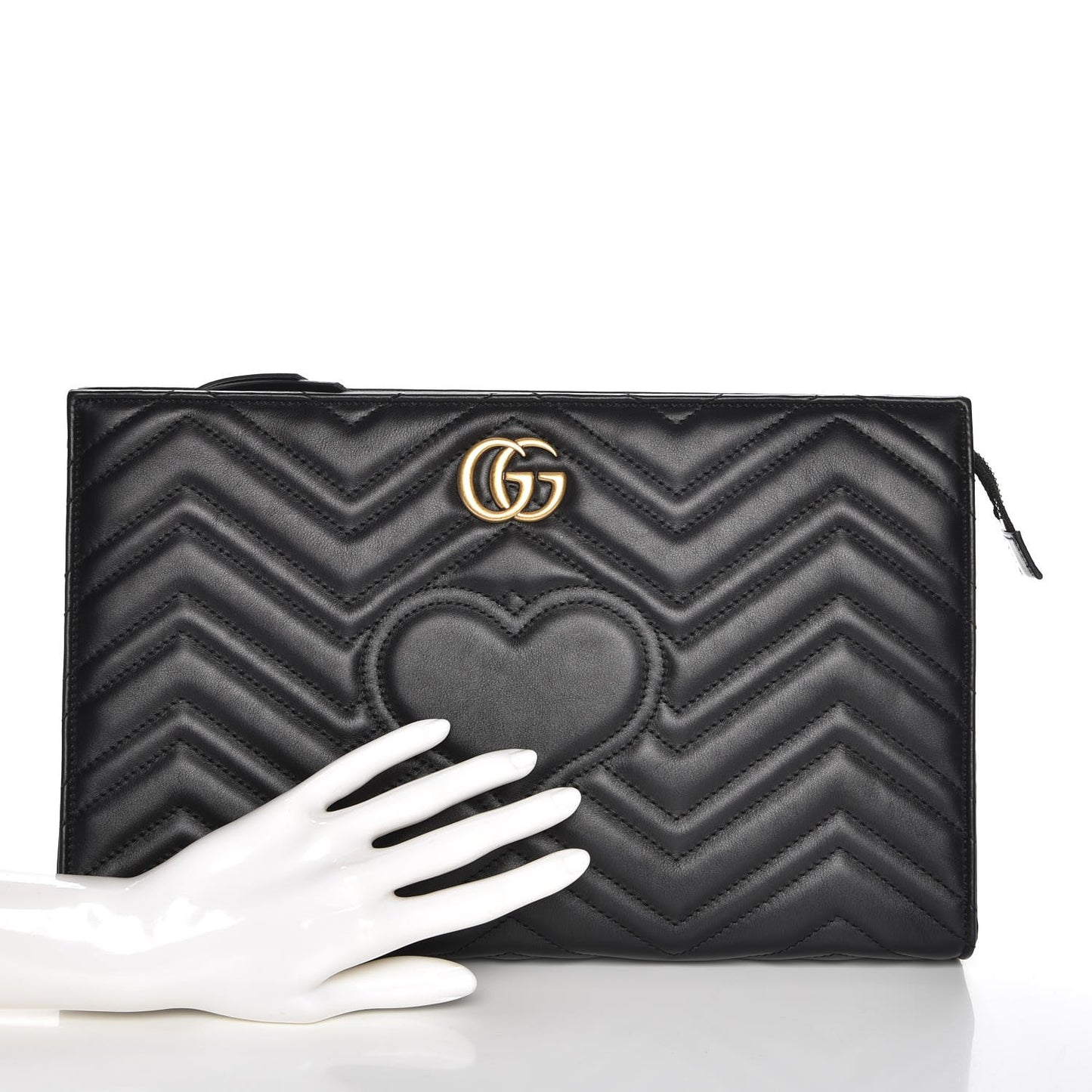 Calfskin Matelasse Chevron Heart GG Marmont Clutch Black