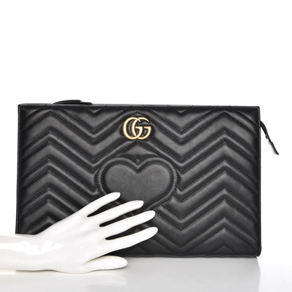 Gucci Calfskin Matelasse Chevron Heart GG Marmont Clutch Black 2 of 7