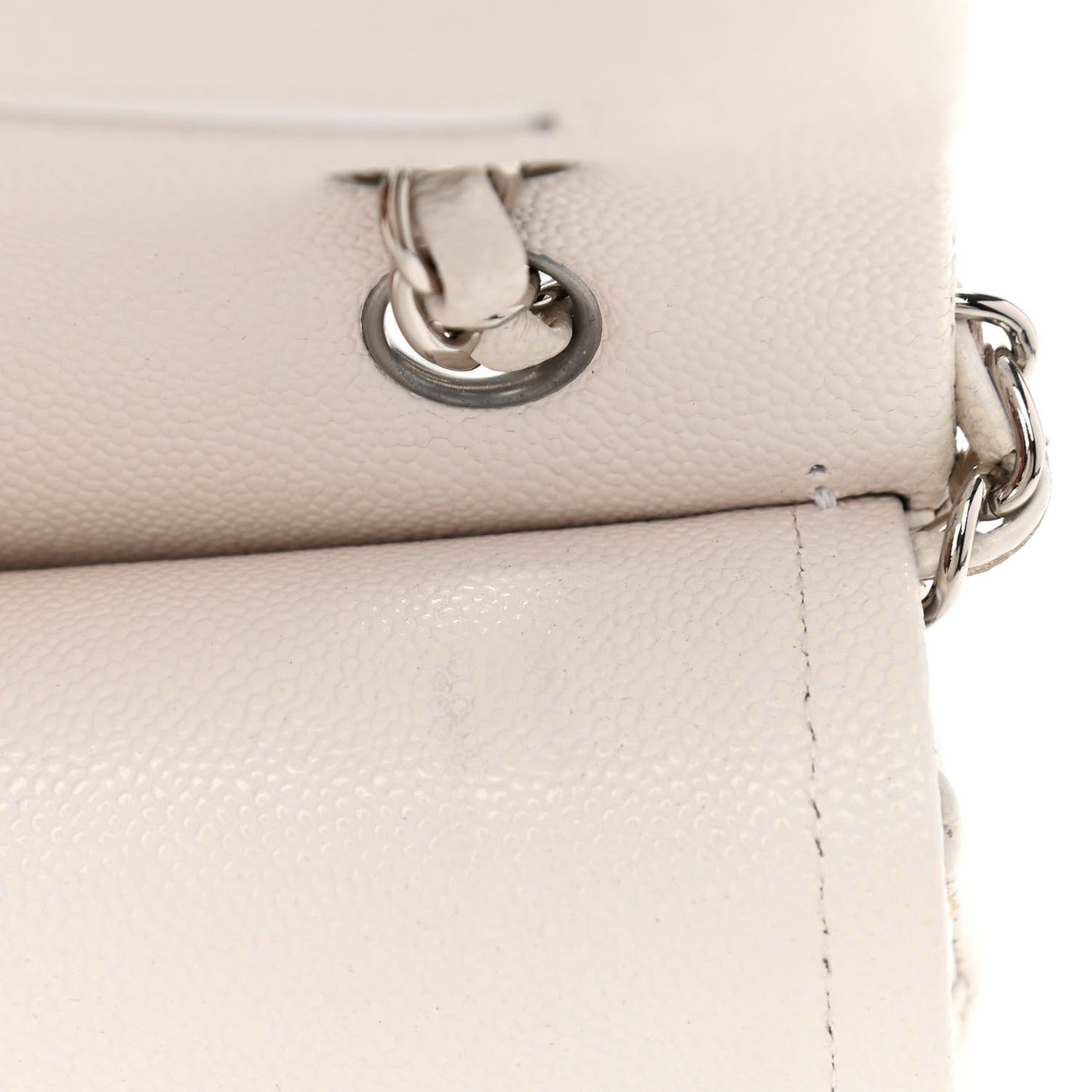 Caviar Quilted Medium Double Flap White