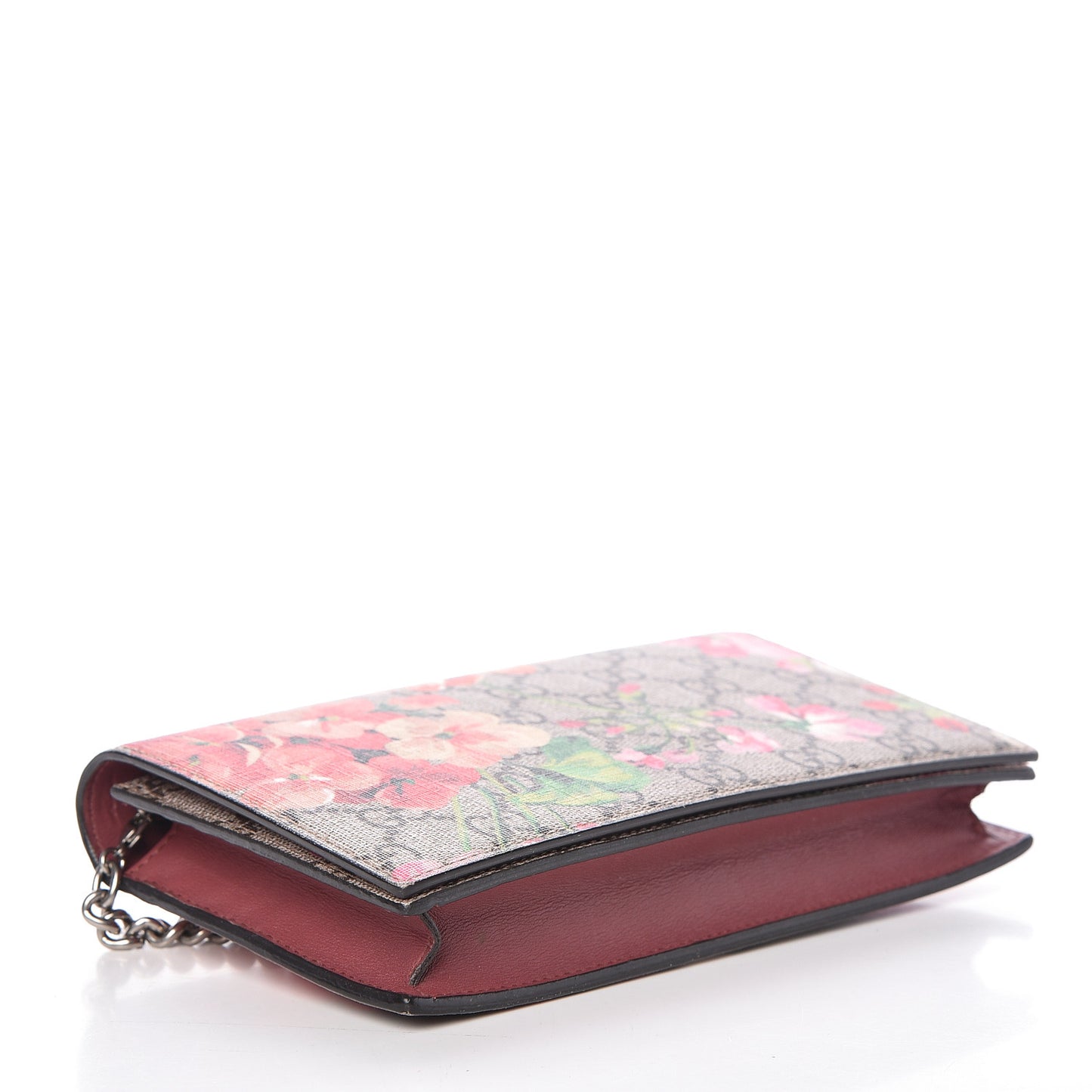 GG Supreme Monogram Blooms Chain Wallet Beige Multicolor Dry Rose