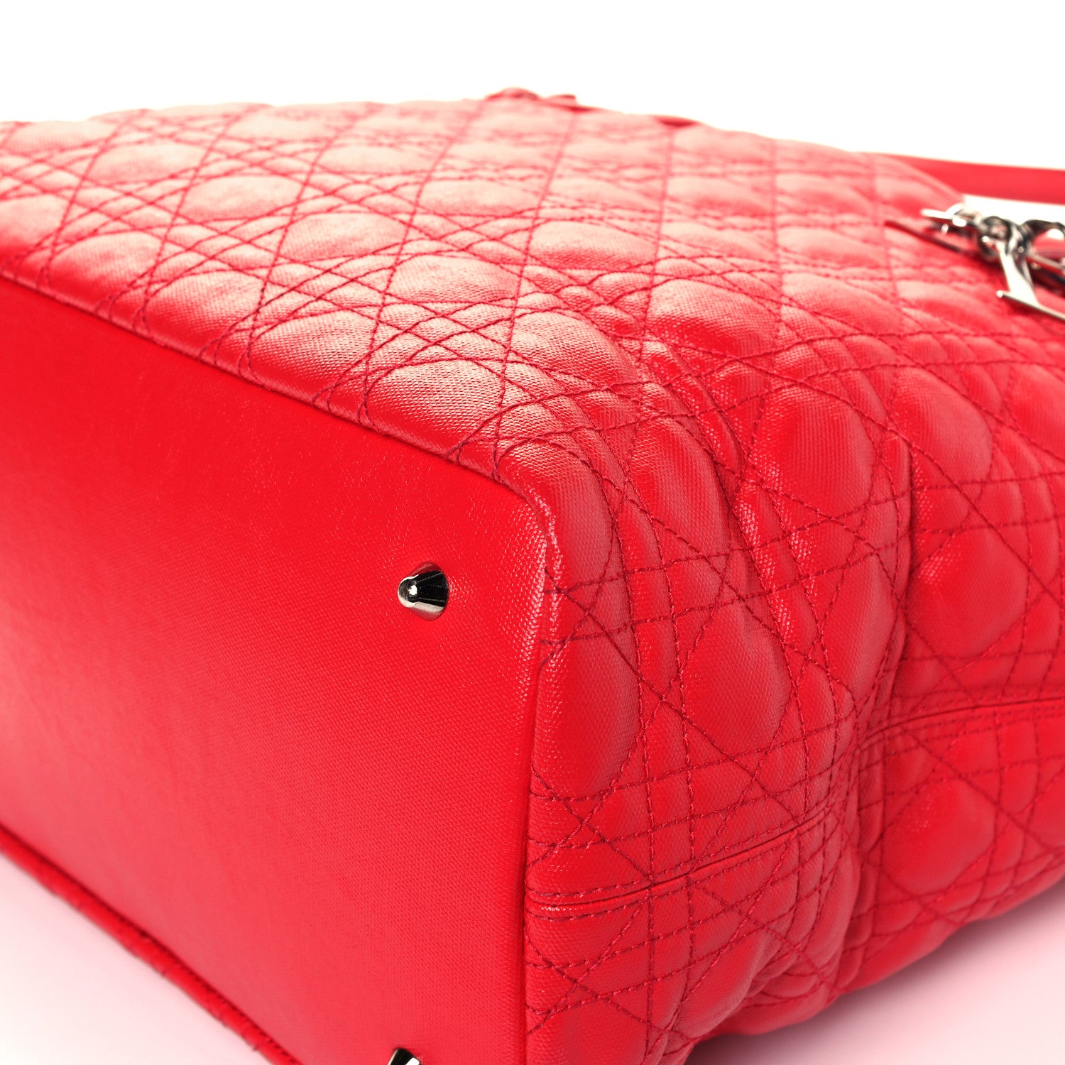 Christian Dior Coated Canvas Cannage Large Panarea Tote Red 6 of 11
