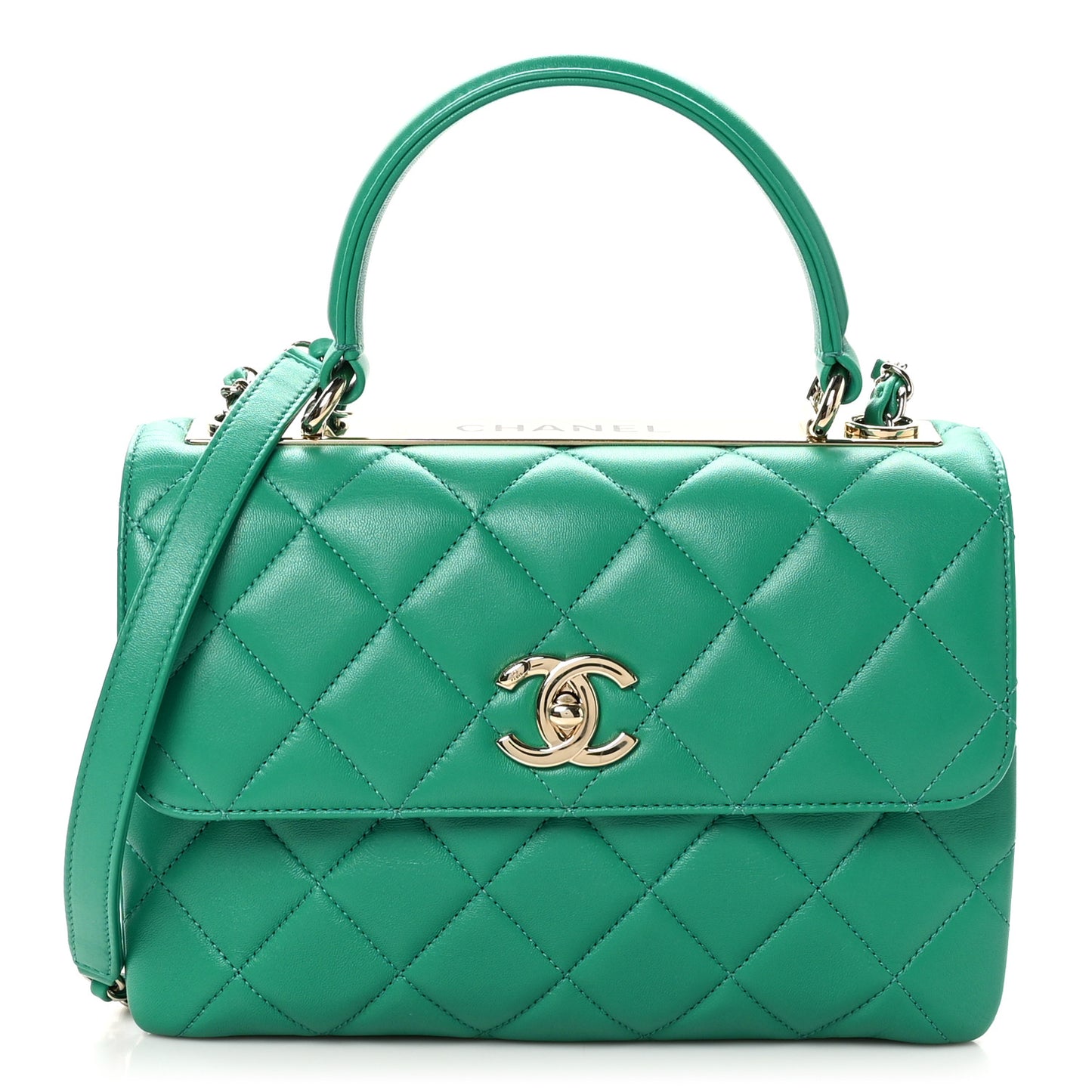 Lambskin Quilted Small Trendy CC Flap Dual Handle Bag Green
