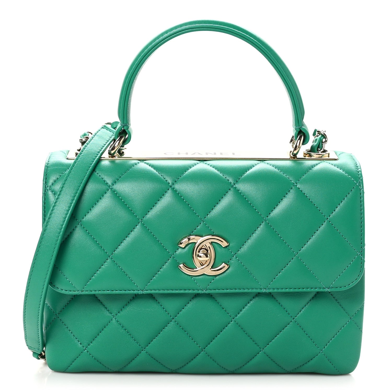 Chanel Lambskin Quilted Small Trendy CC Flap Dual Handle Bag Green 1 of 10