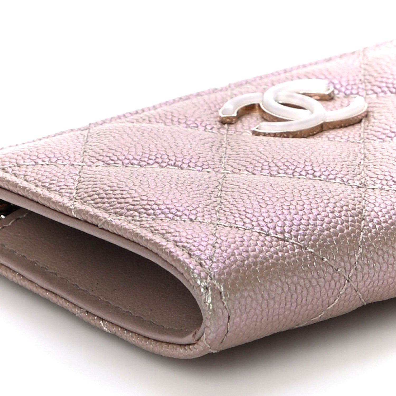 Chanel Iridescent Caviar Quilted Zipped Key Holder Case Beige 9 of 11