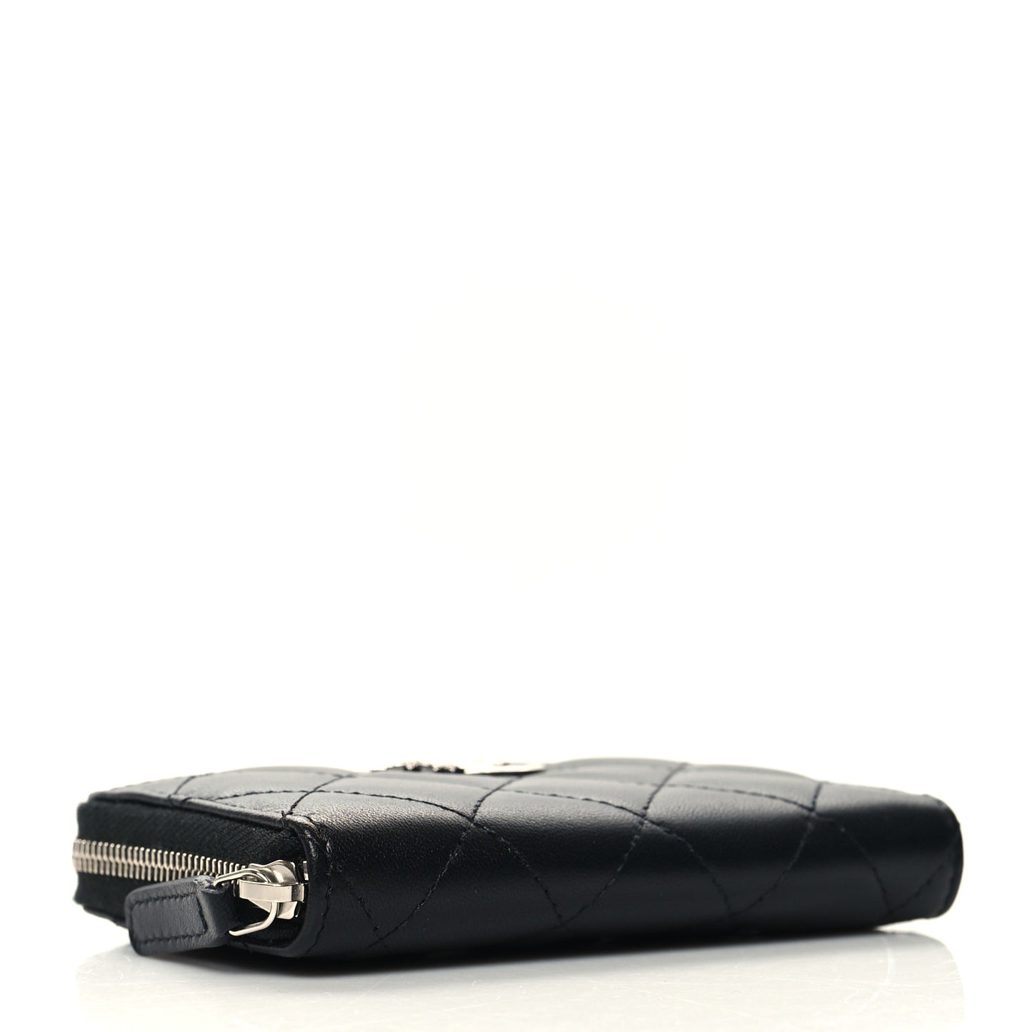 Lambskin Crystal Star Quilted Studded CC Zip Around Card Holder Wallet Black