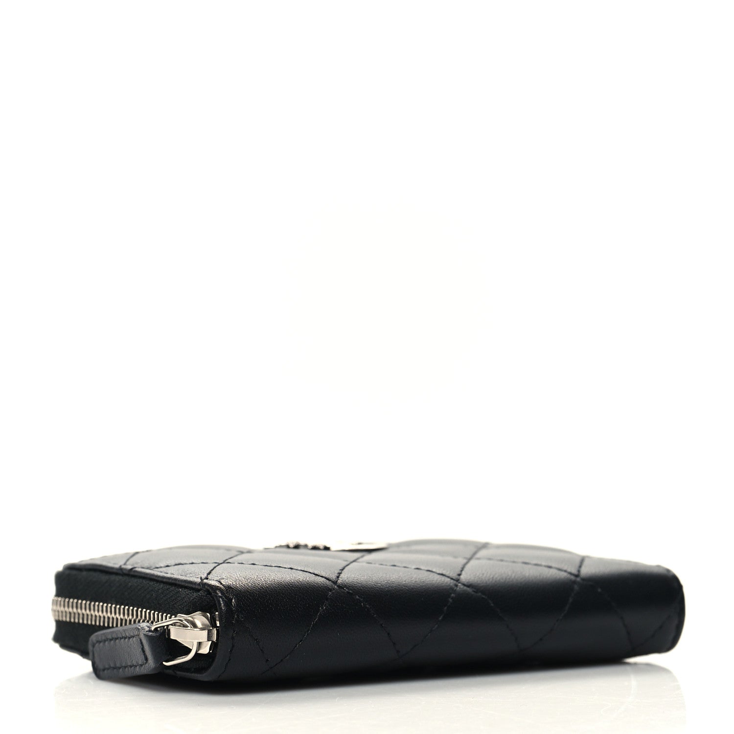 Chanel Lambskin Crystal Star Quilted Studded CC Zip Around Card Holder Wallet Black 4 of 9