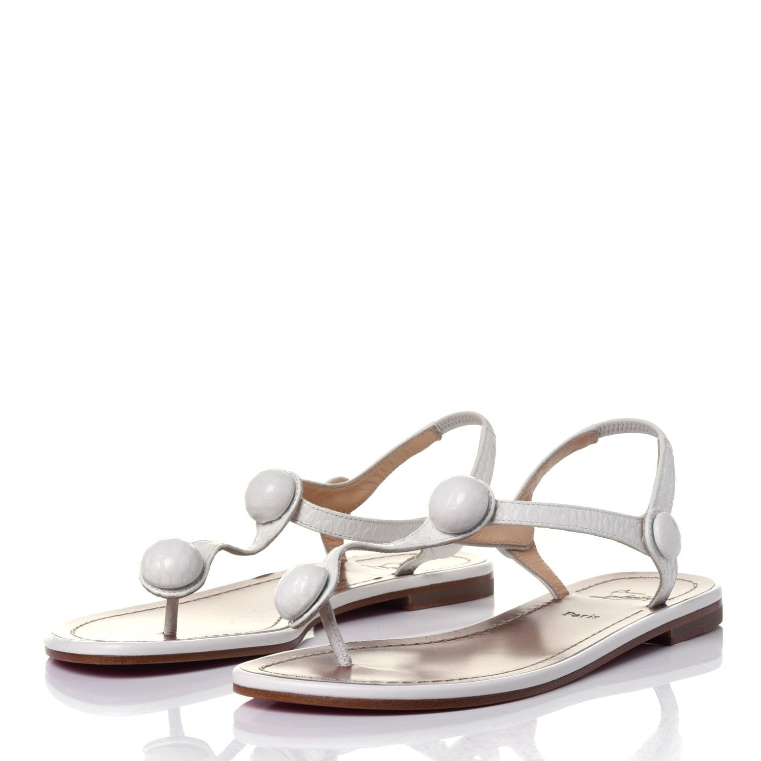 Christian Louboutin Calfskin Jurassic Nappa Planet Ball Flat Sandals 36 White 3 of 10
