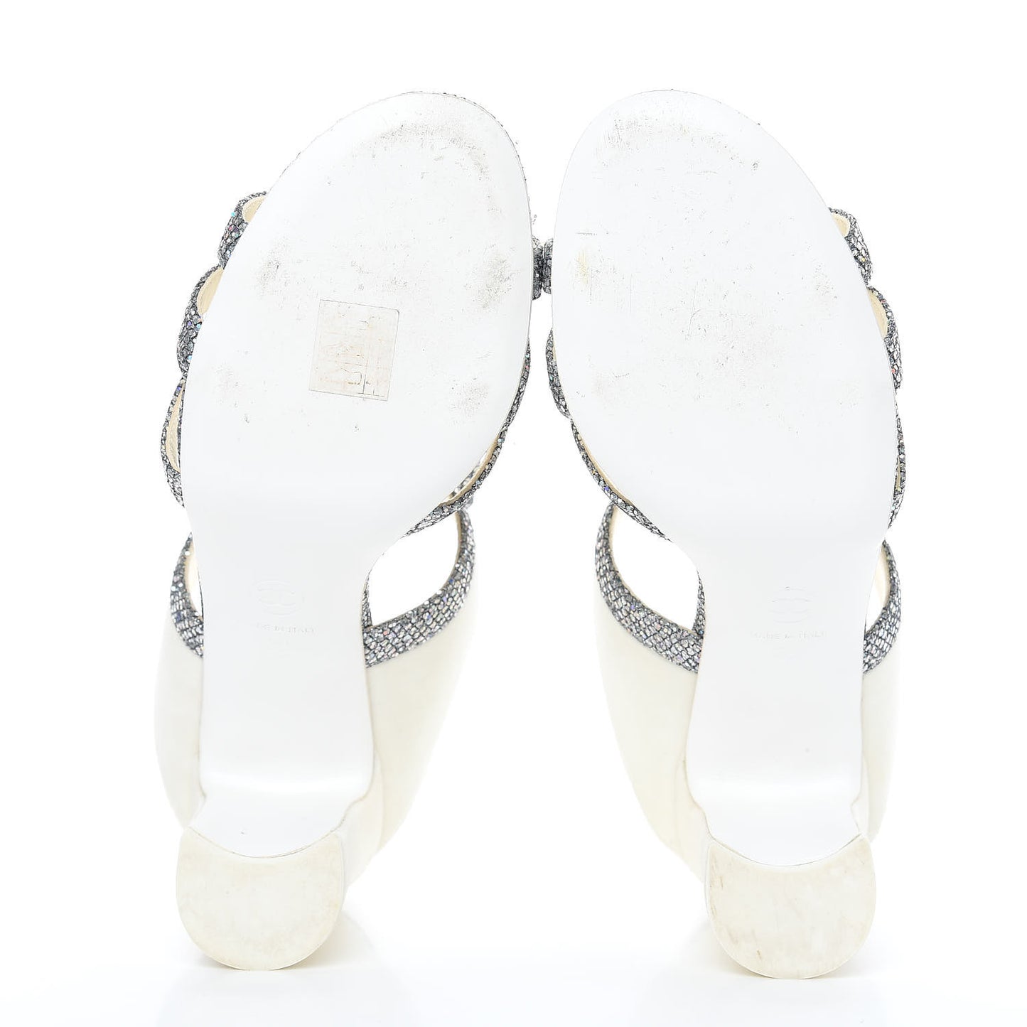 Metallic Fabric Velvet Bow Mules 39 Silver Ivory