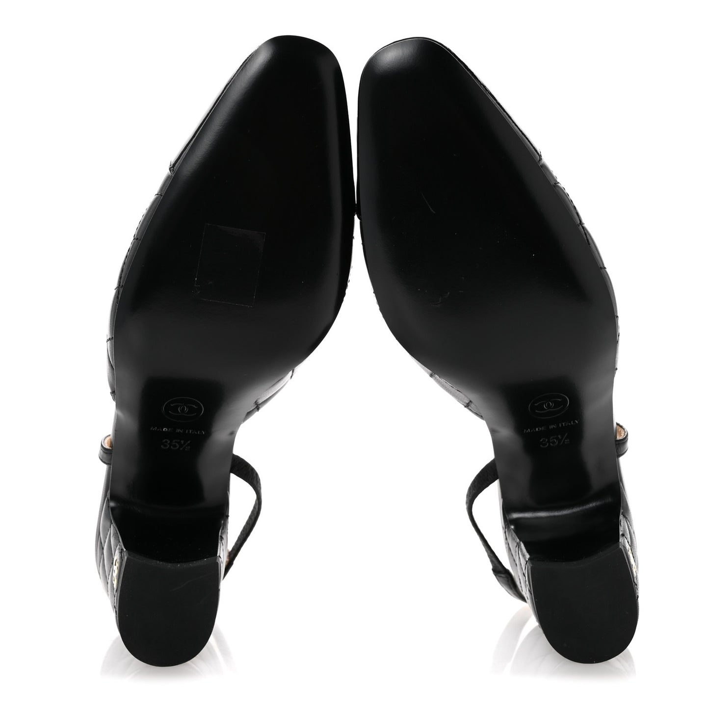 Lambskin Patent Calfskin Quilted Cap Toe CC Slingback Pumps 35.5 Black