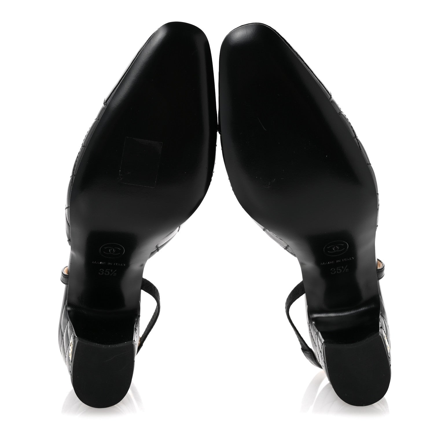 Chanel Lambskin Patent Calfskin Quilted Cap Toe CC Slingback Pumps 35.5 Black 6 of 10