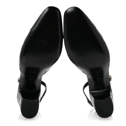 Chanel Lambskin Patent Calfskin Quilted Cap Toe CC Slingback Pumps 35.5 Black 6 of 10