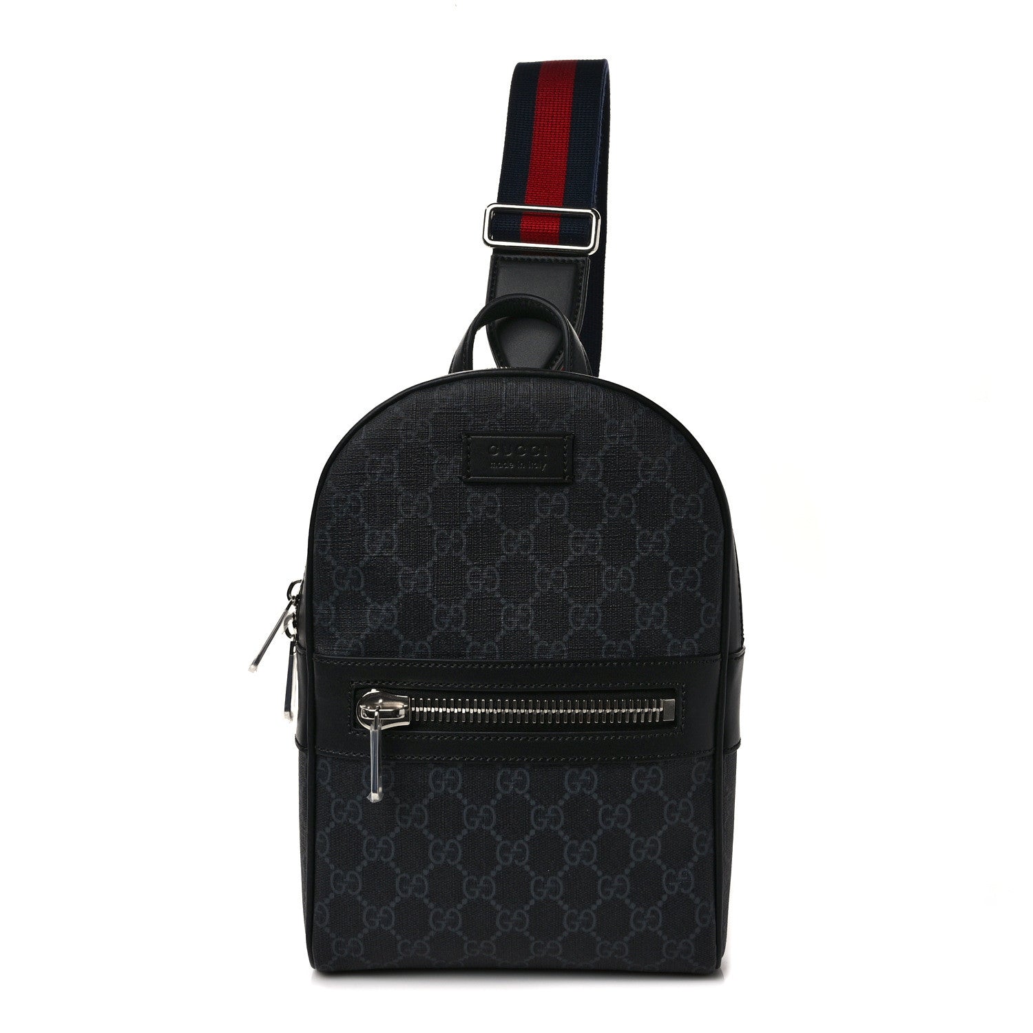 Gucci GG Supreme Monogram Calfskin Web Sling Backpack Black Grey 1 of 8