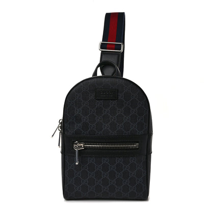Gucci GG Supreme Monogram Calfskin Web Sling Backpack Black Grey 1 of 8