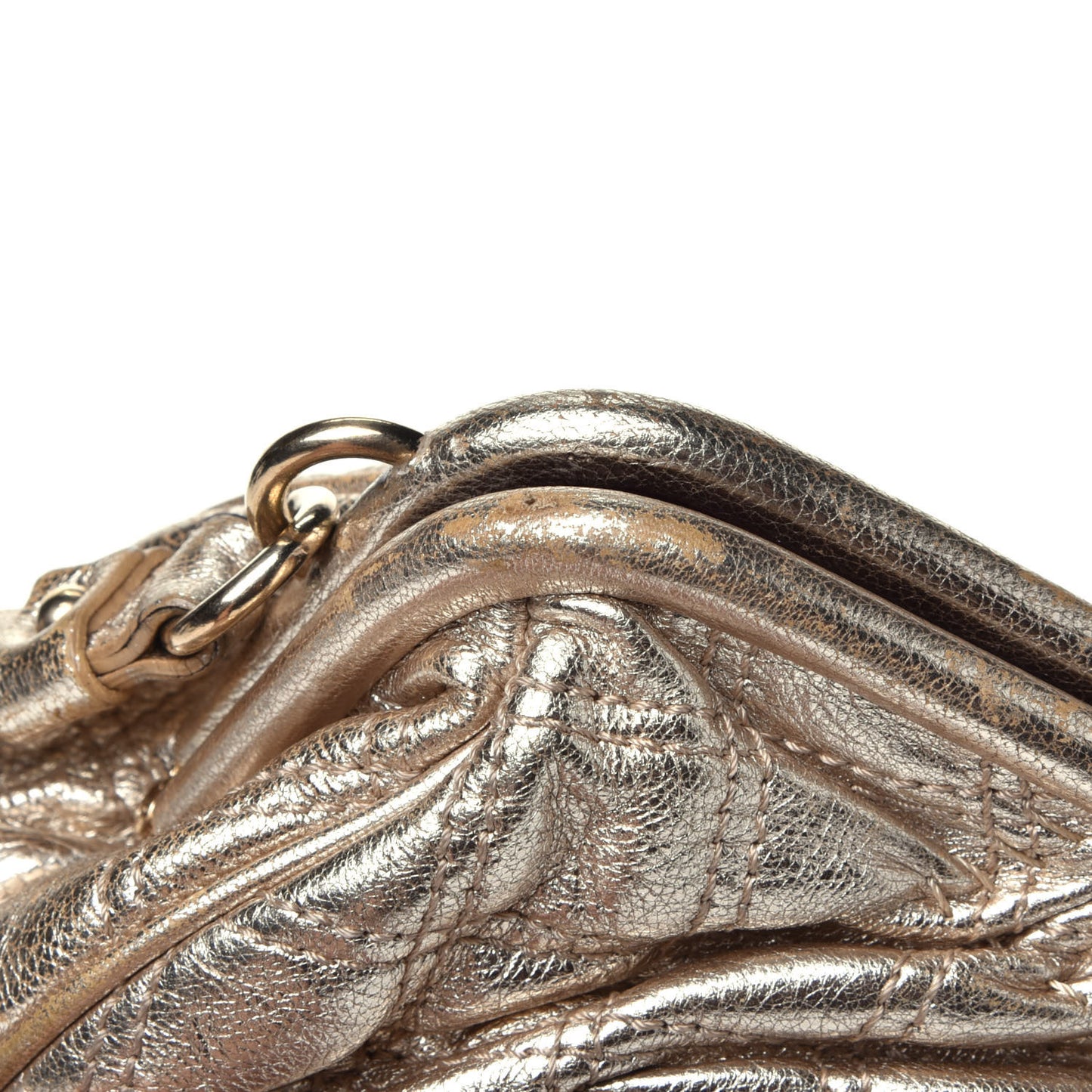 Metallic Calfskin Quilted Stam Clutch Gold