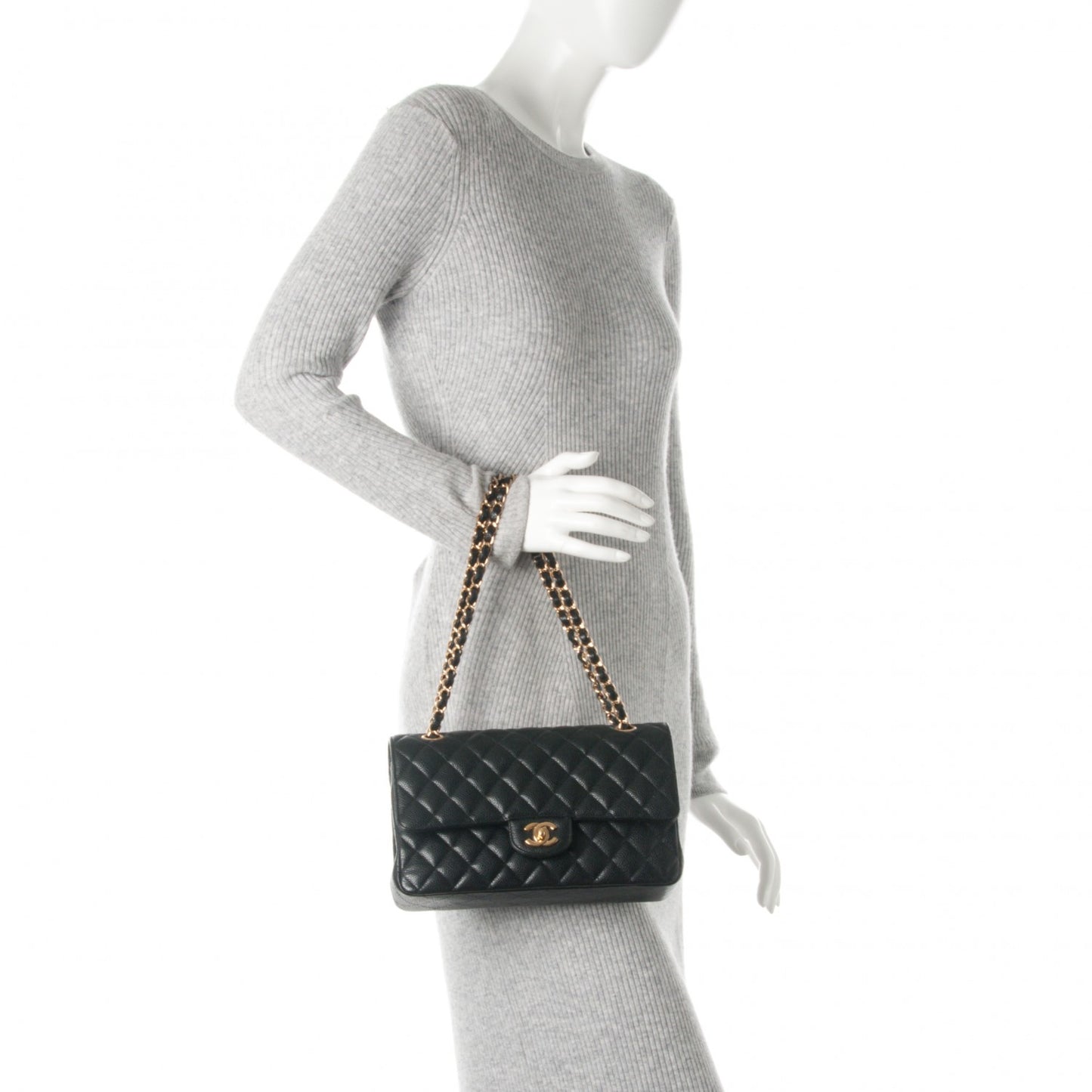 Caviar Quilted Medium Double Flap Black