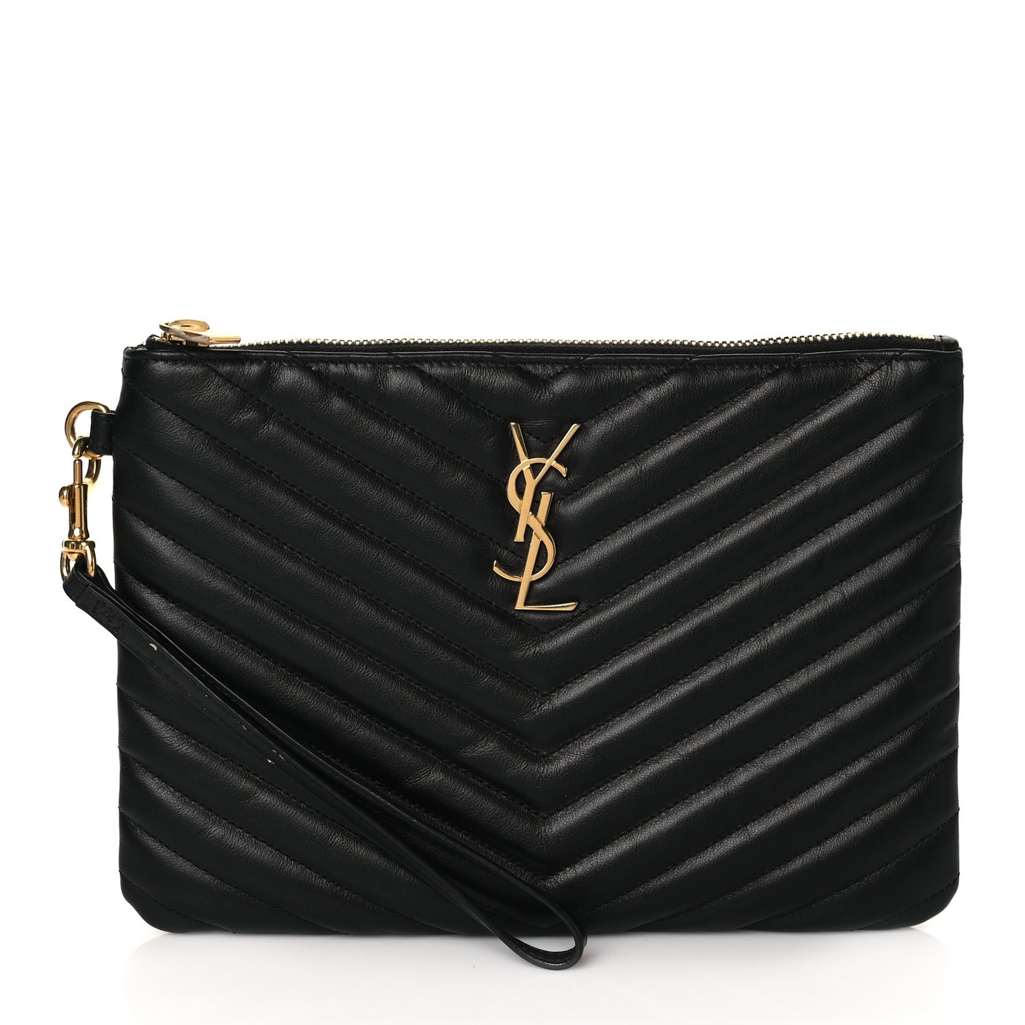 Calfskin Matelasse Chevron Monogram A5 Wristlet Black