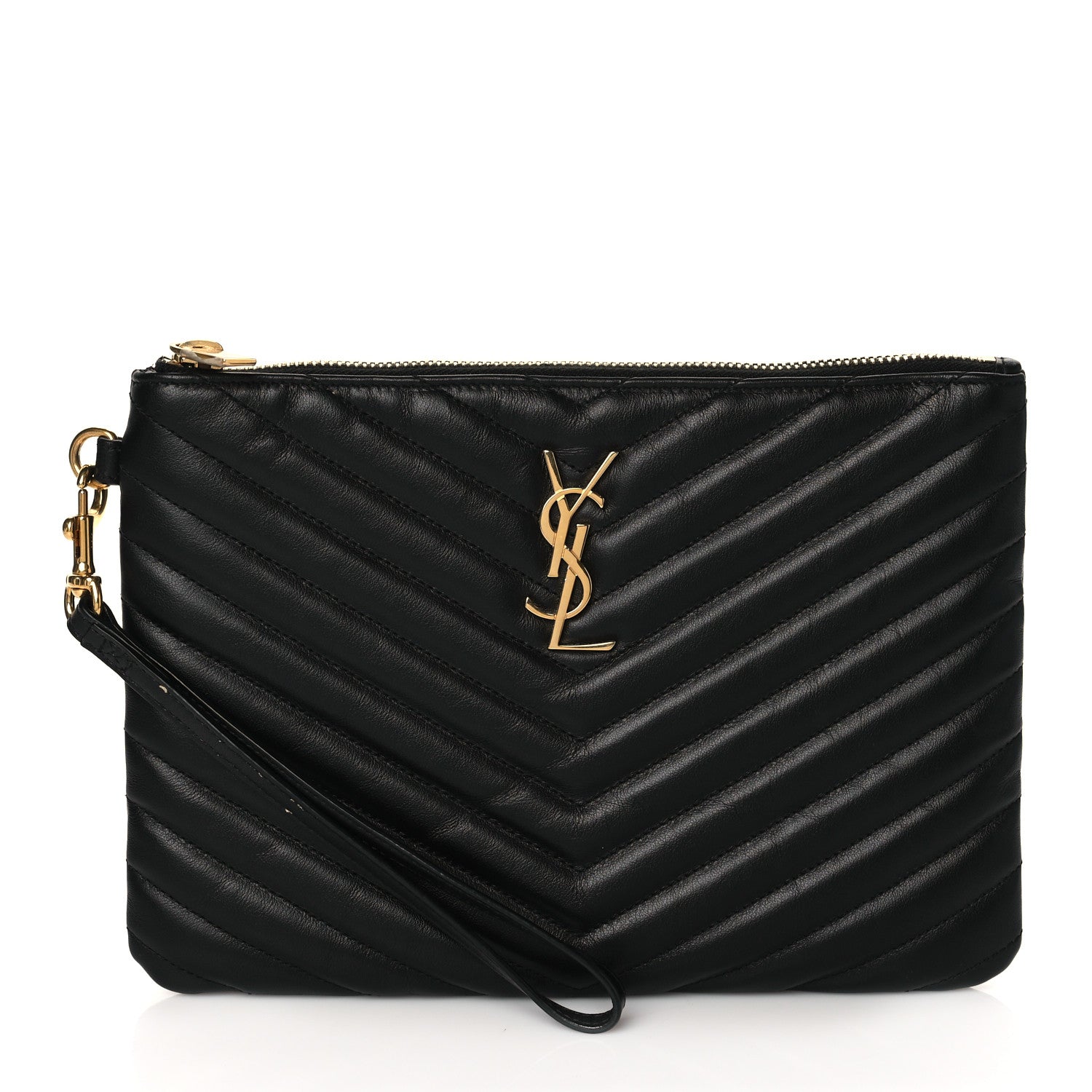 Saint Laurent Calfskin Matelasse Chevron Monogram A5 Wristlet Black 1 of 11