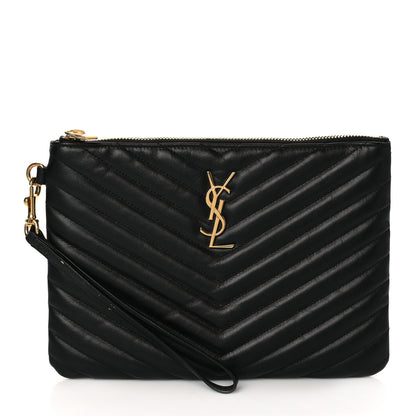 Saint Laurent Calfskin Matelasse Chevron Monogram A5 Wristlet Black 1 of 11