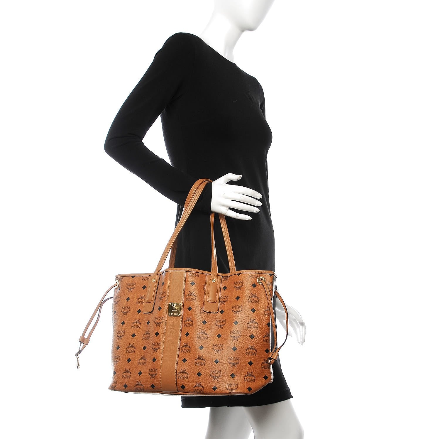 MCM Visetos Medium Liz Reversible Shopper Tote Cognac 3 of 11