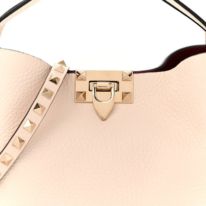 Valentino Garavani Grained Calfskin Small Rockstud Flip Lock Tote Light Ivory Rubino 8 of 12