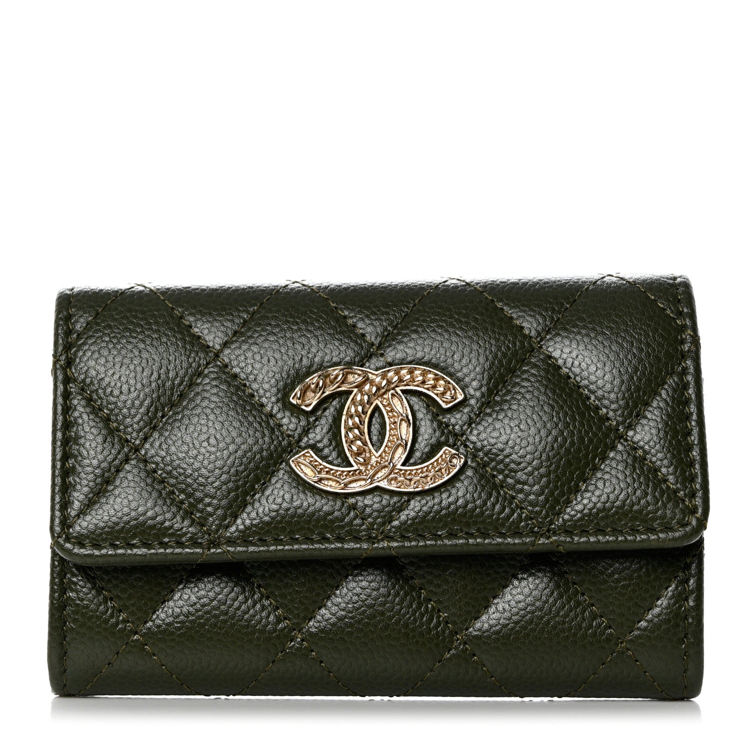 Chanel Caviar Quilted Chain CC Flap Card Holder Khaki 1 of 9