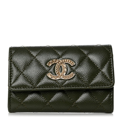 Chanel Caviar Quilted Chain CC Flap Card Holder Khaki 1 of 9