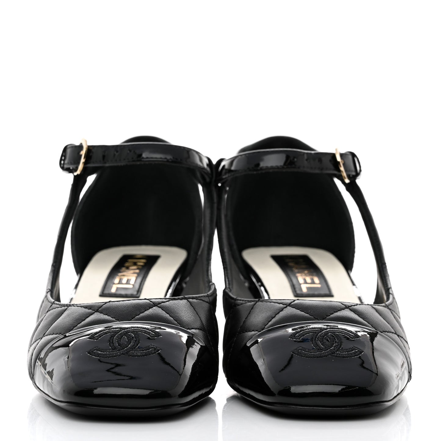 Lambskin Patent Quilted Cap Toe Mary Jane Flats 37.5 Black