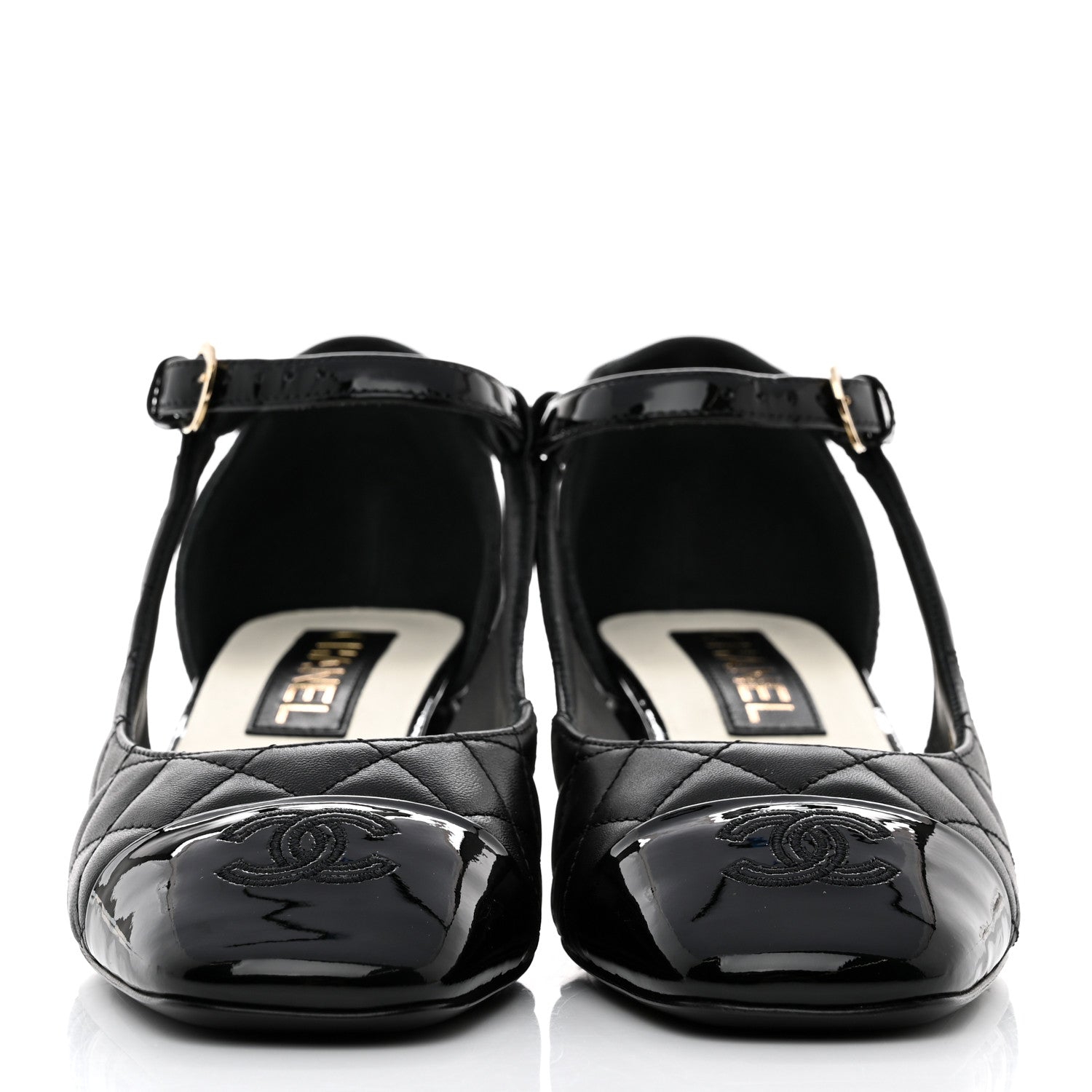 Chanel Lambskin Patent Quilted Cap Toe Mary Jane Flats 37.5 Black 2 of 9