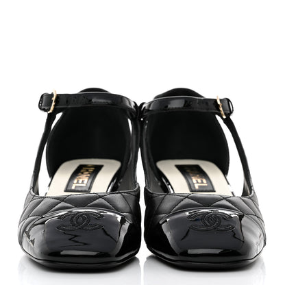 Chanel Lambskin Patent Quilted Cap Toe Mary Jane Flats 37.5 Black 2 of 9