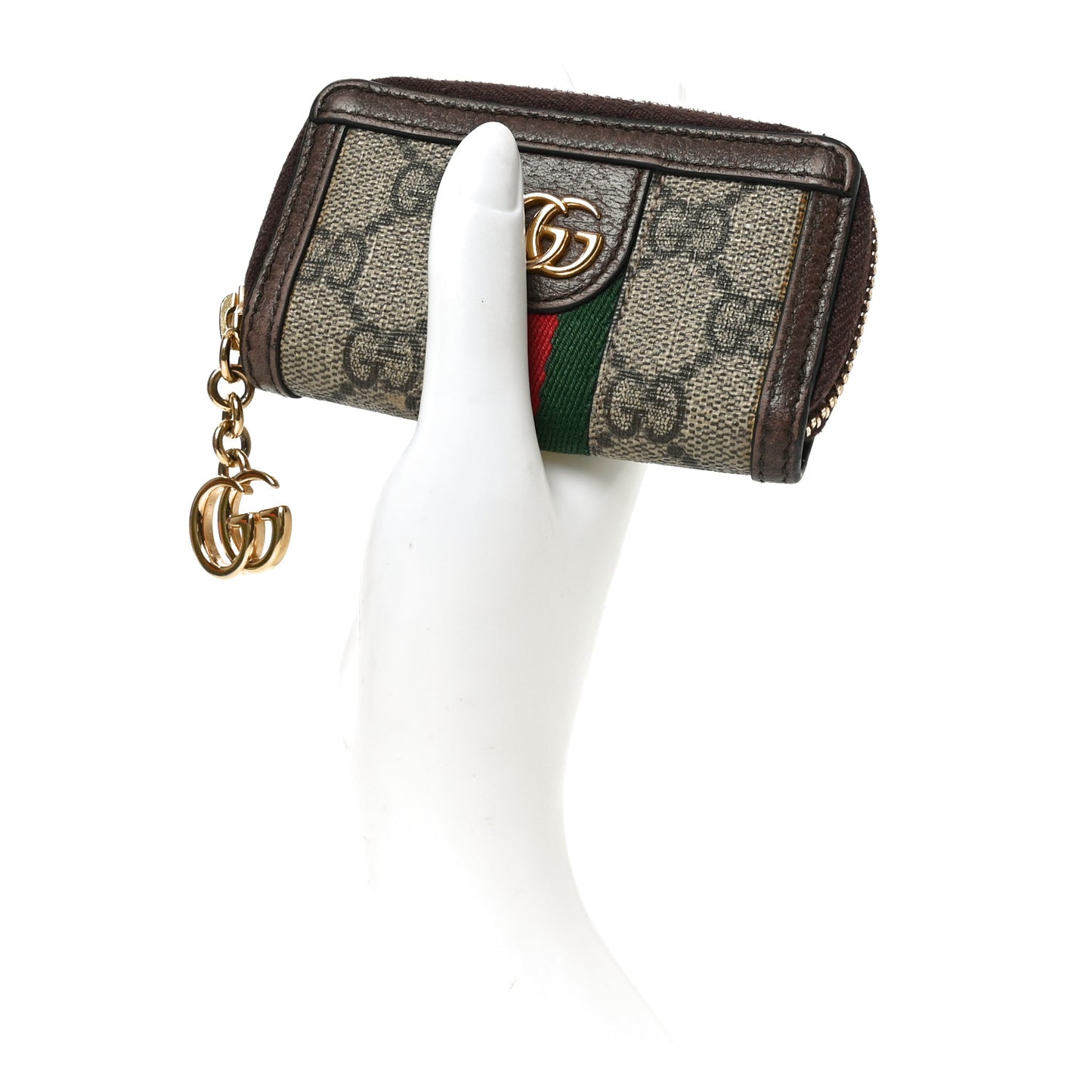 GG Supreme Monogram Web Ophidia Zip Around Key Case Beige New Acero
