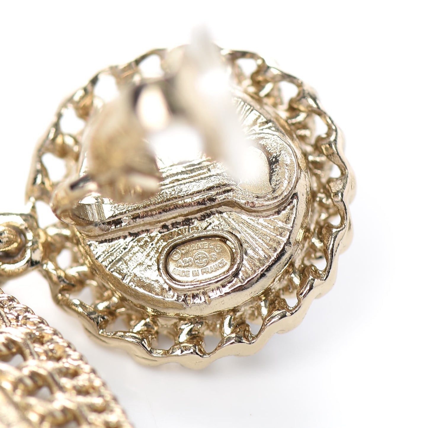 Metal Enamel Chain CC Clip On Earrings Gold Black