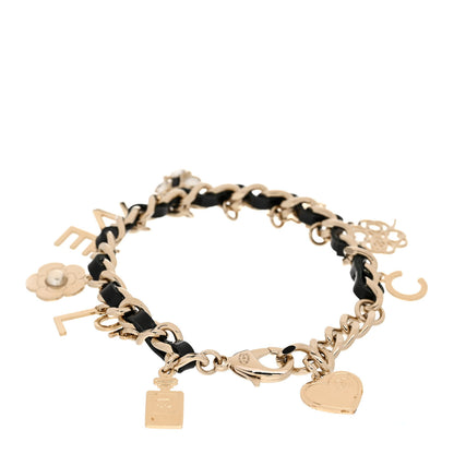 Chanel Metal Lambskin Crystal Chain CC Charms Bracelet Gold Black 3 of 6