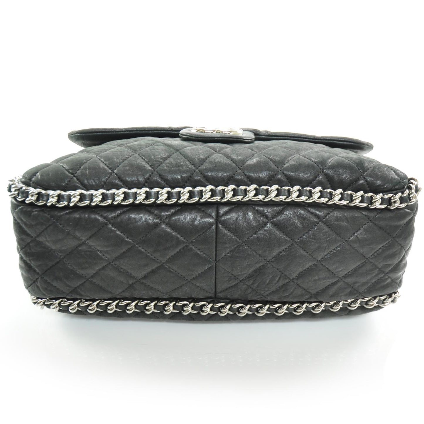 Washed Lambskin Chain Around Maxi Flap Bag Black