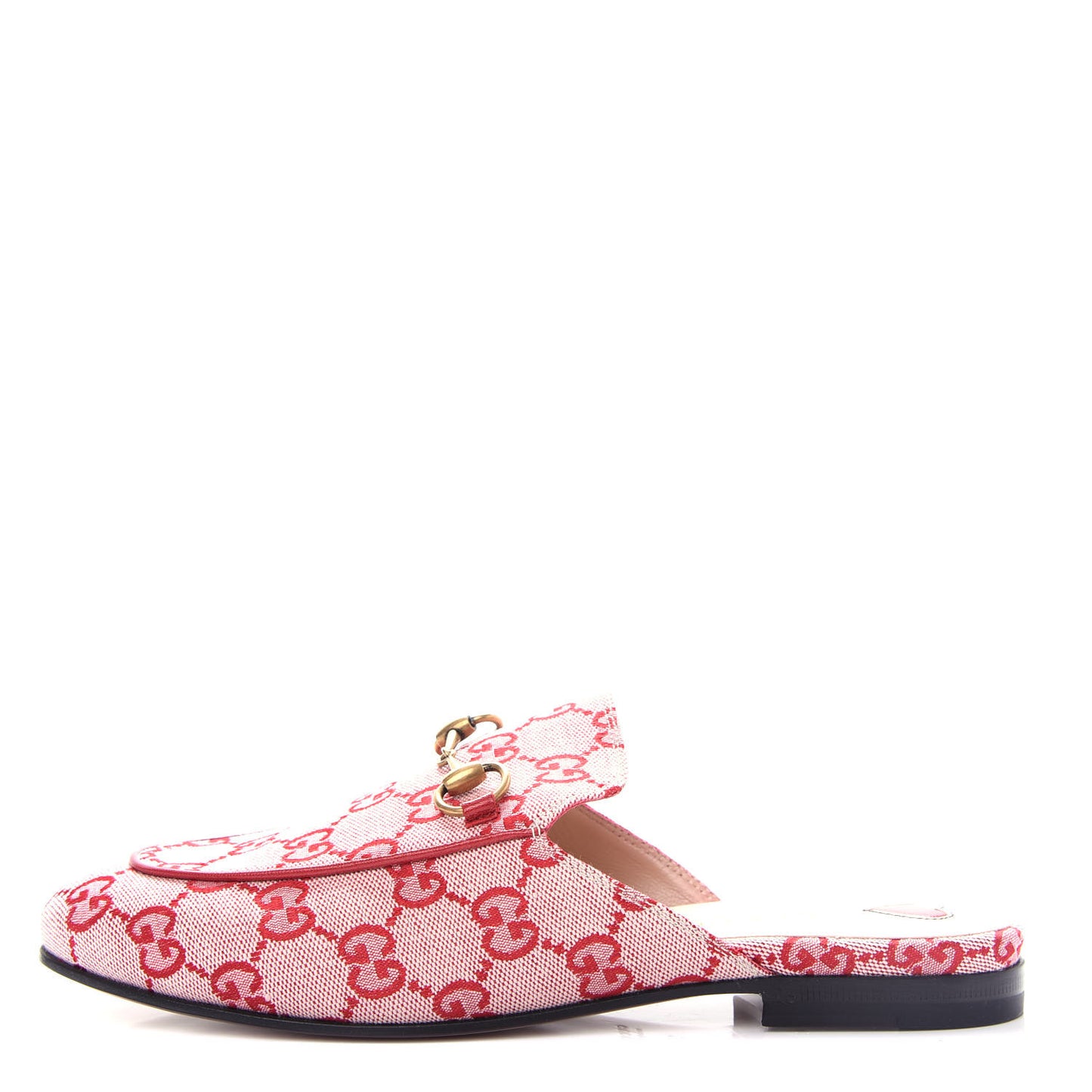 Canvas GG Monogram Horsebit Womens Princetown Slippers 36.5 Gardenia Hibiscus Red