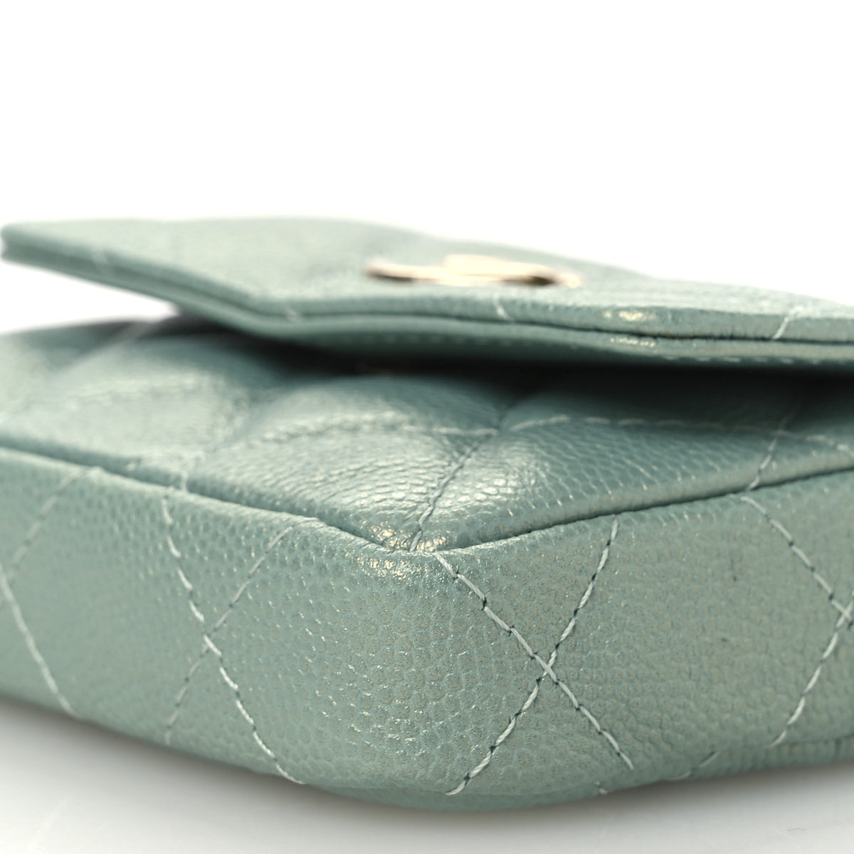 Chanel Iridescent Caviar Quilted Pearl On Top Coin Purse With Chain Light Green 11 of 12
