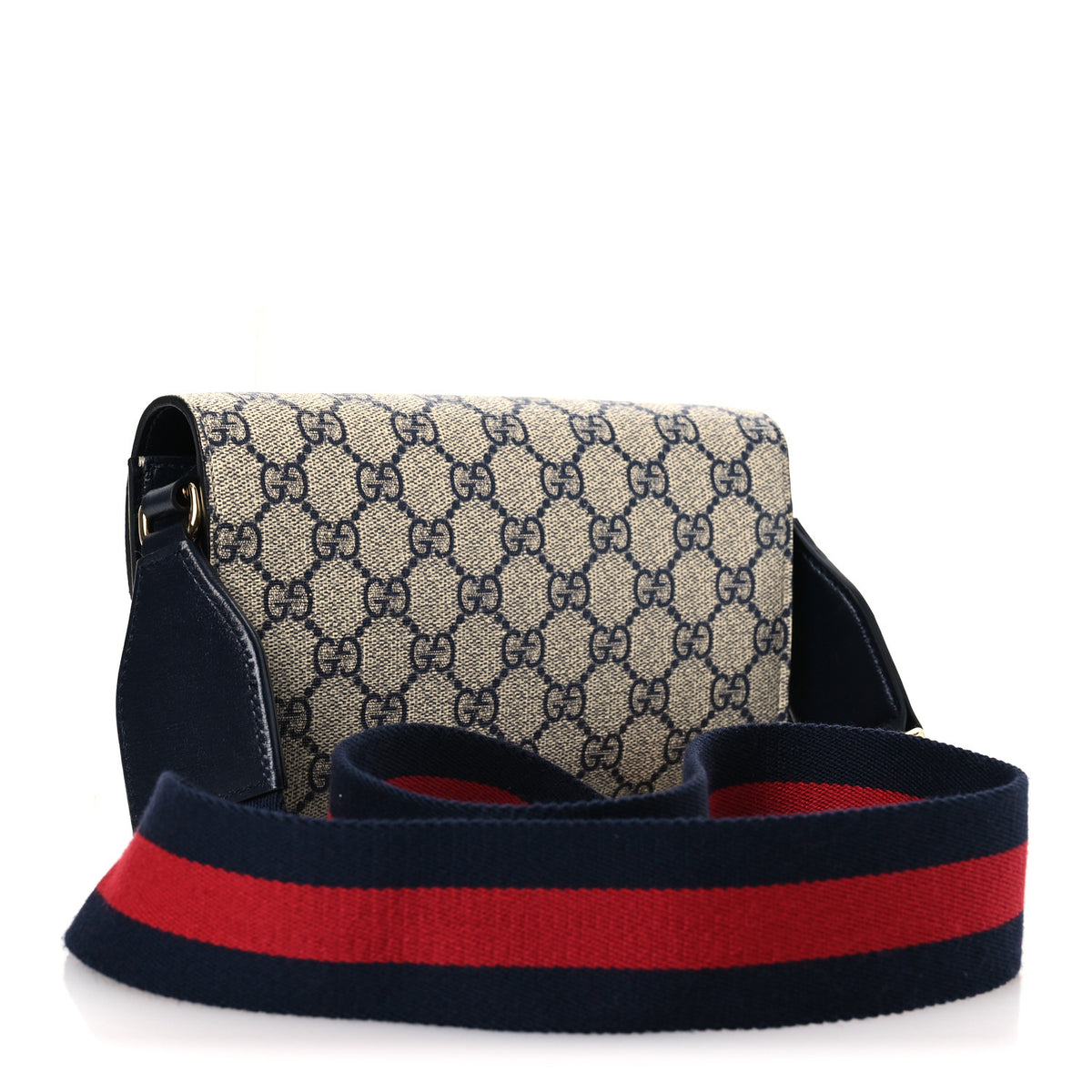 Gucci GG Supreme Monogram Azalea Calfskin Web Mini Horsebit 1955 Chain Shoulder Bag Beige Blue 3 of 11