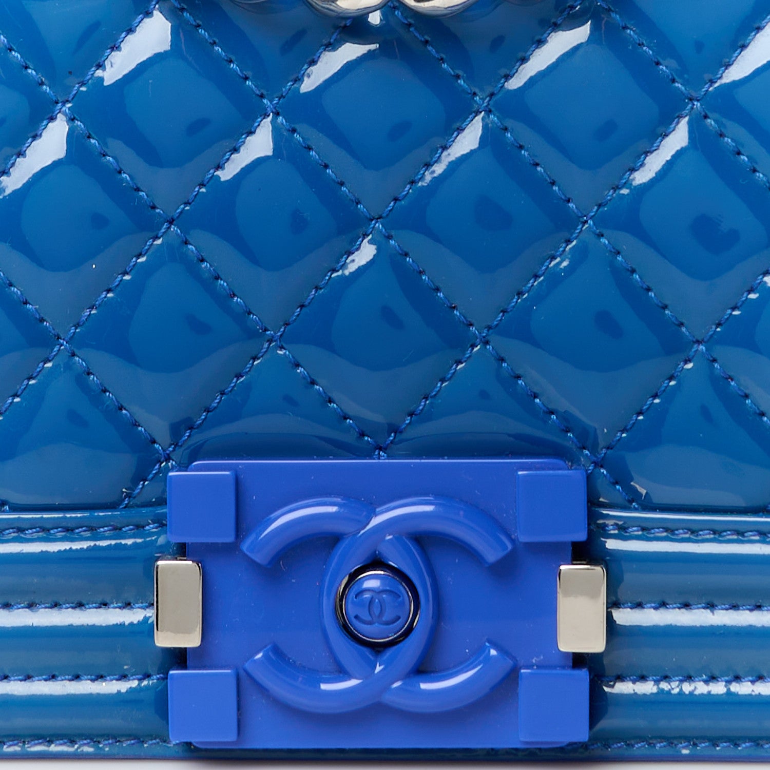 Chanel Patent Calfskin Quilted Small Plexiglass Boy Flap Blue 8 of 20