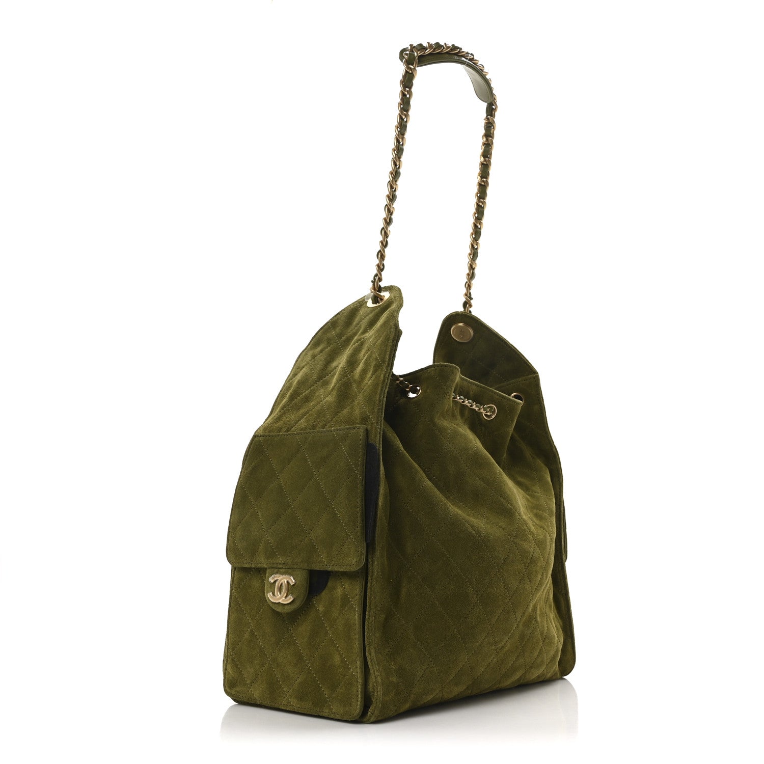 Chanel Suede Quilted Medium Chanel 25 Handbag Khaki 1738875