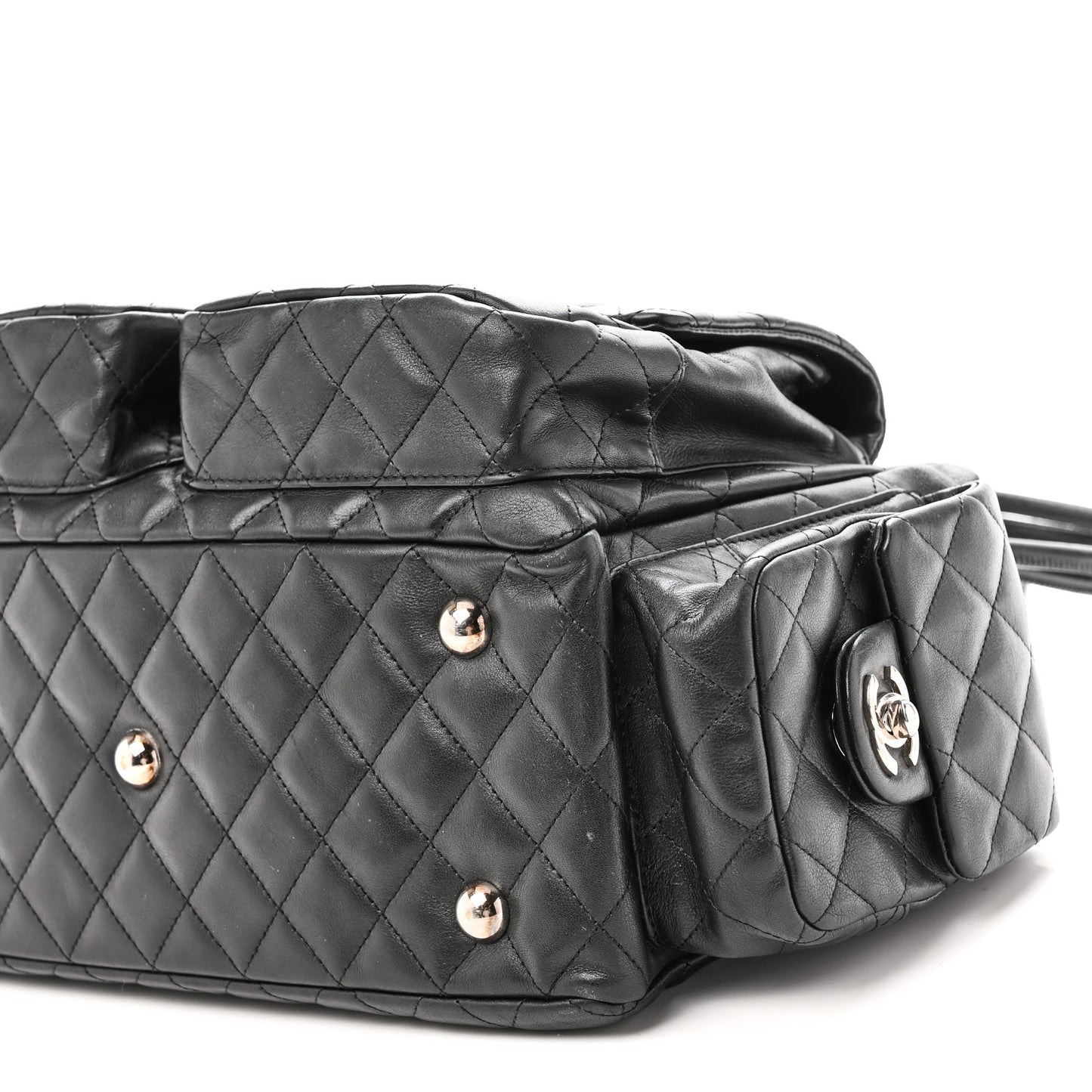Calfskin Quilted Large Cambon Multipocket Reporter Black White
