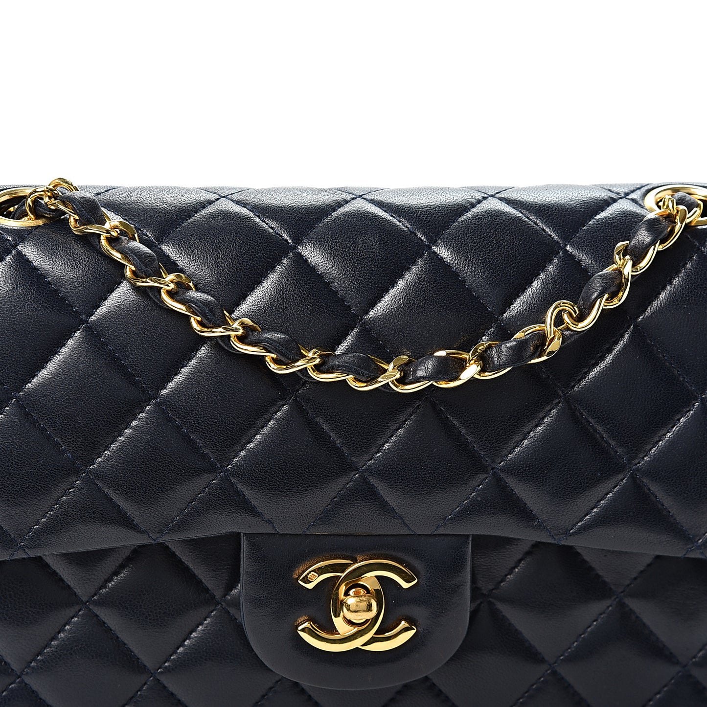 Lambskin Quilted Medium Double Flap Navy