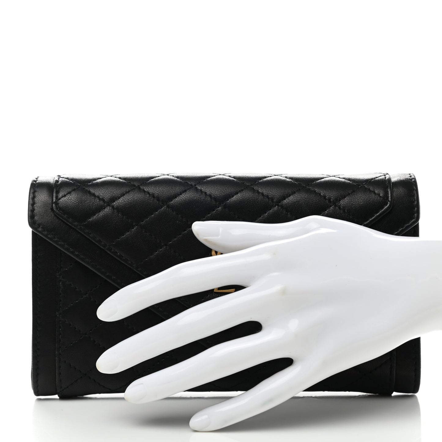 Lambskin Quilted Monogram Large Gabbie Flap Wallet Black