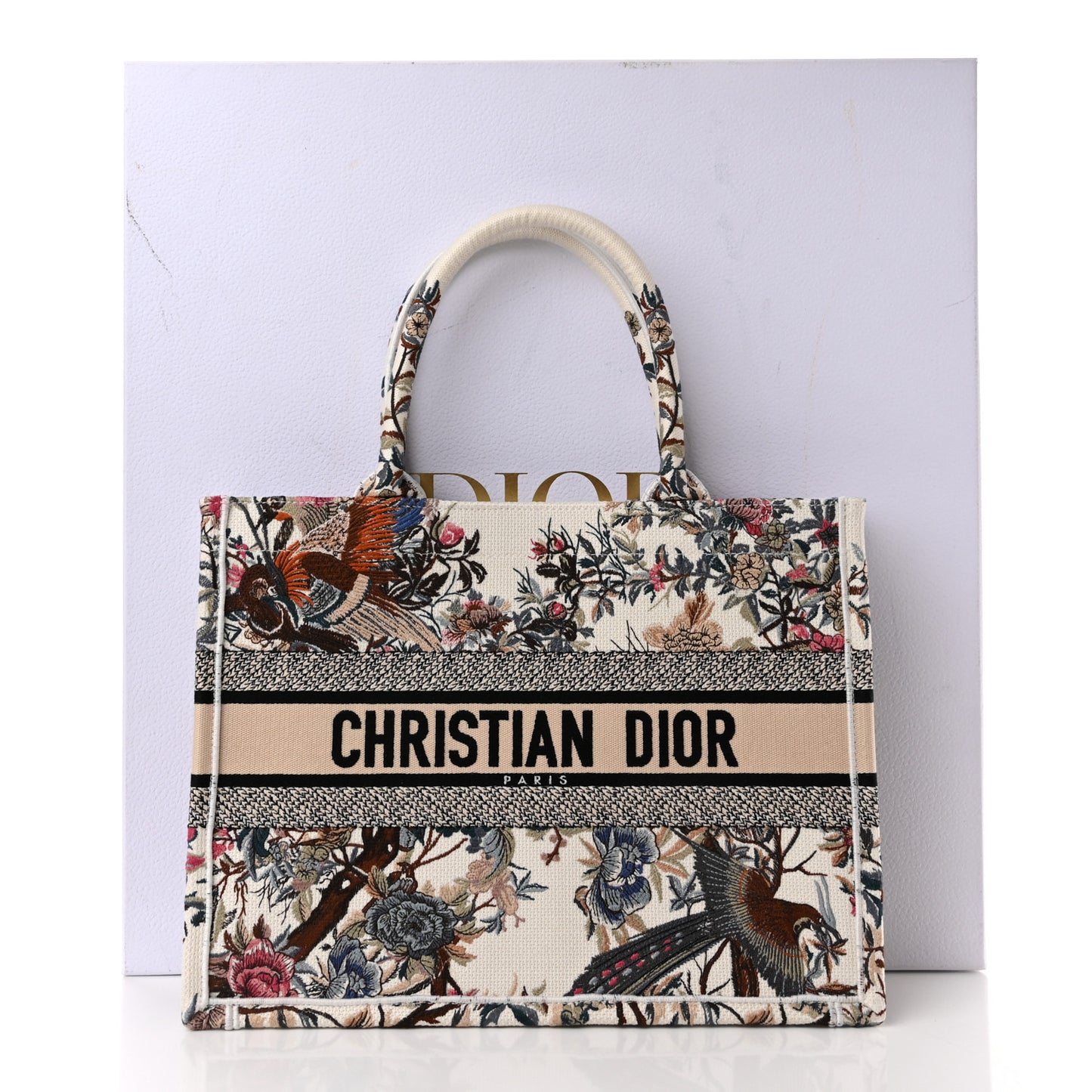 Canvas Embroidered Medium Jardin D'Hiver Book Tote Latte Multicolor